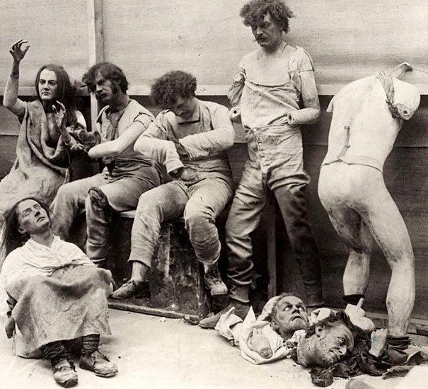 Melted and damaged mannequins after a fire at Madam Tussaud’s Wax Museum in London, 1930 