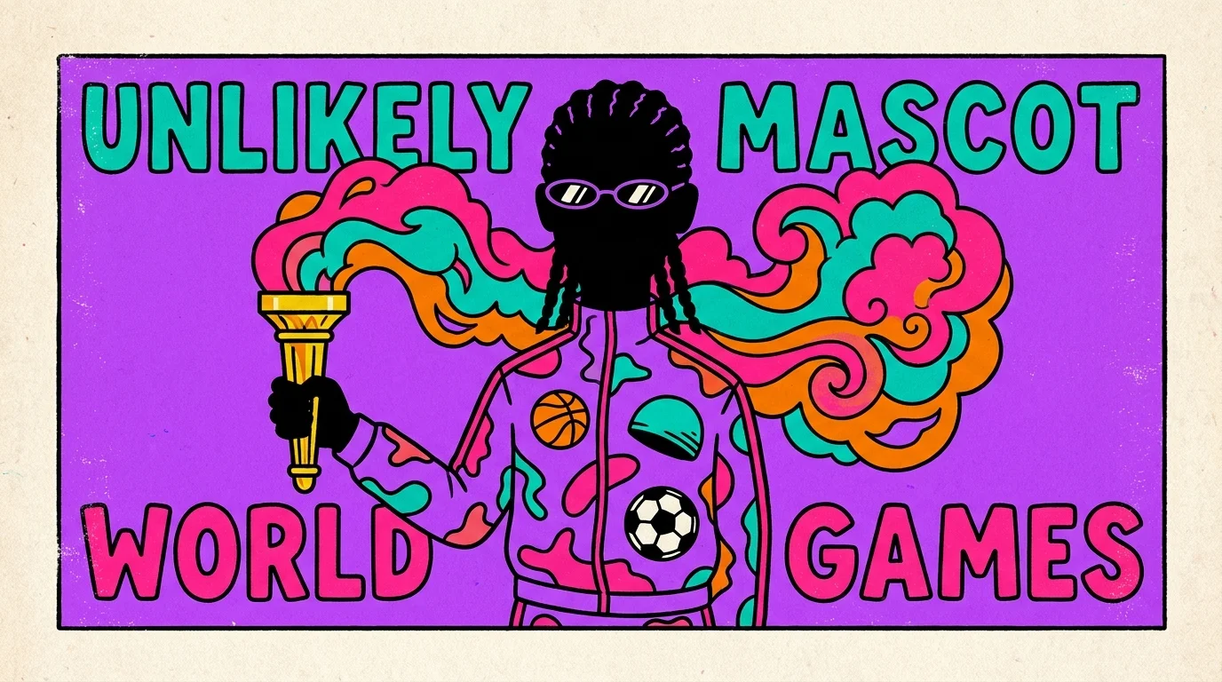 A colorful pop-art illustration of a figure with braids and sunglasses holding a torch with rainbow smoke.
