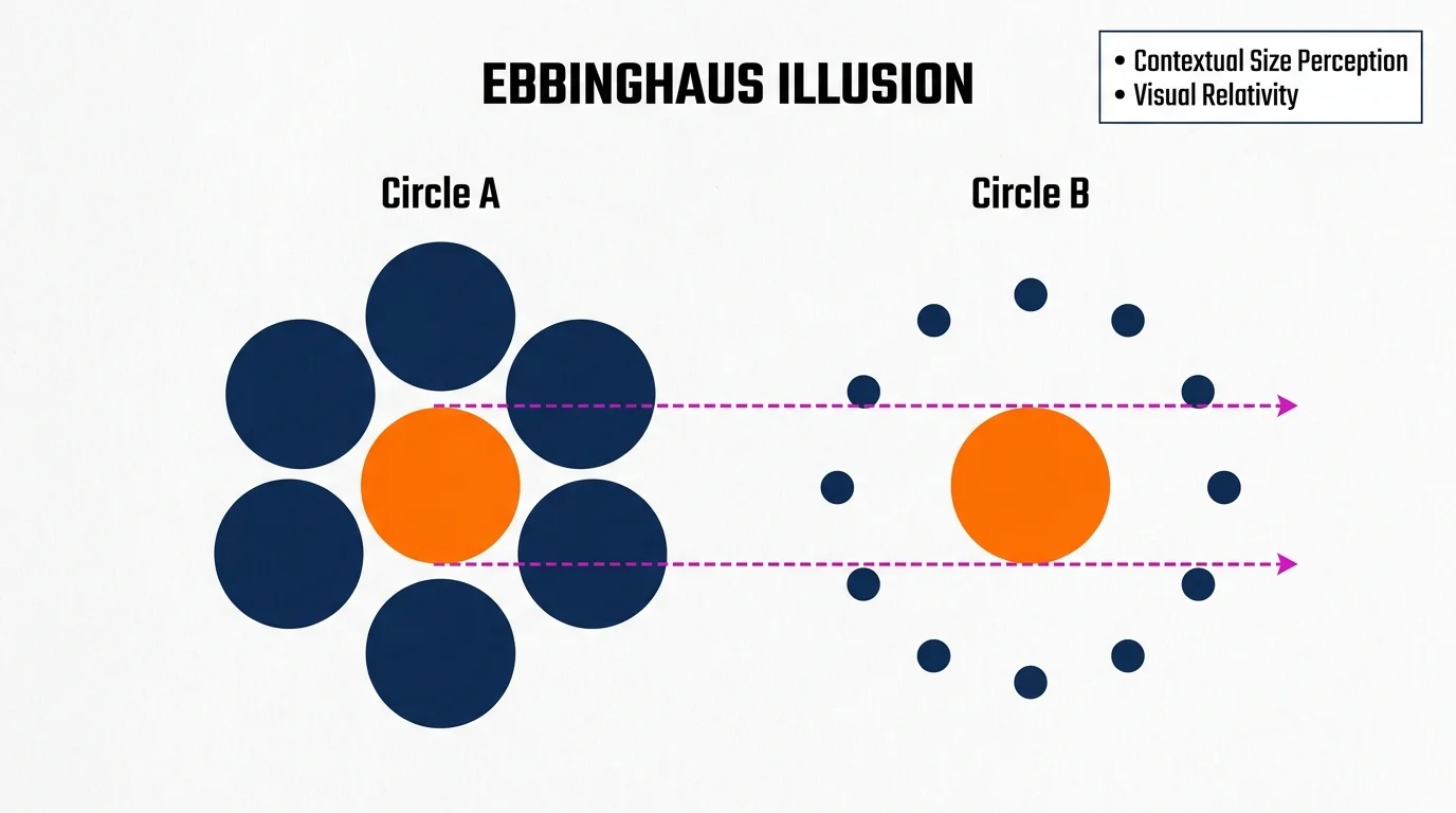 A diagram comparing two orange circles of the same size surrounded by different-sized blue circles.