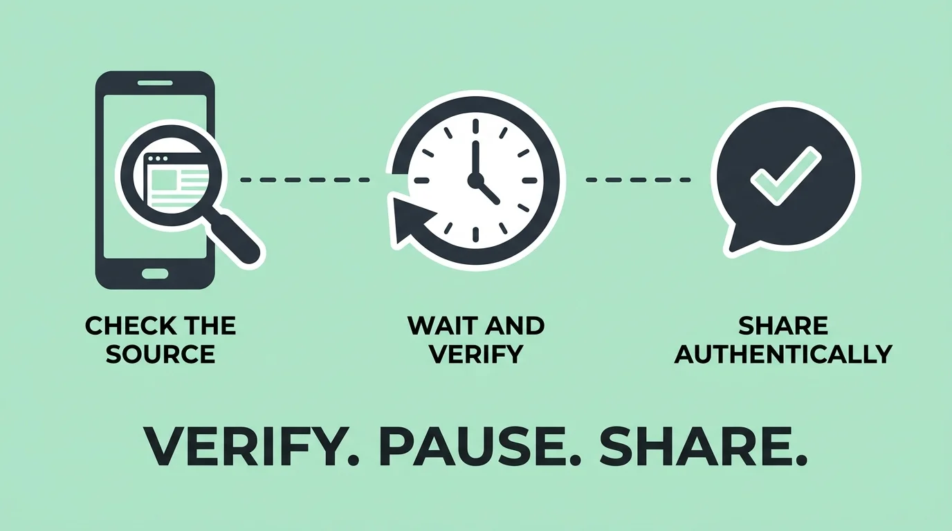 An icon-based infographic with three steps: a magnifying glass on a phone, a clock, and a checkmark speech bubble.